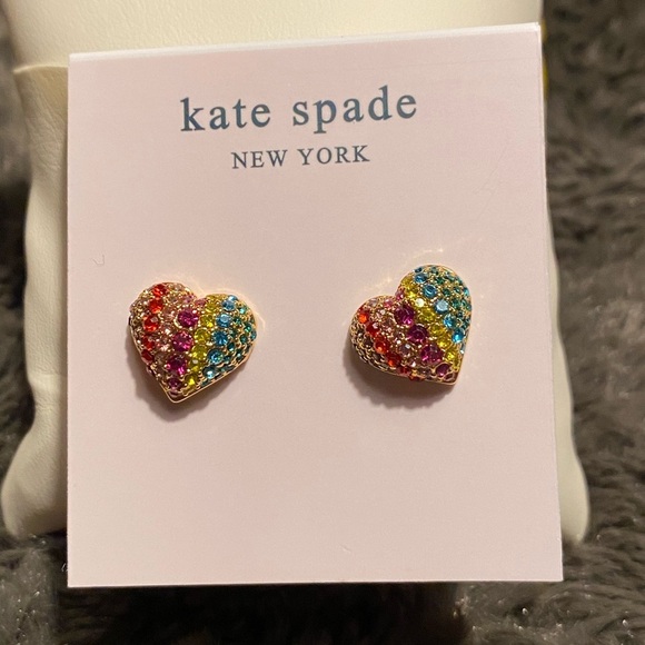 Kate Spade On the Dot Rainbow earring & necklace set. Heart shaped pave CZ new - Picture 6 of 7